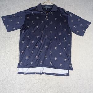 Polo Golf Ralph Lauren Polo Shirt Mens XL Navy All Over Print Casual Golf Shirt